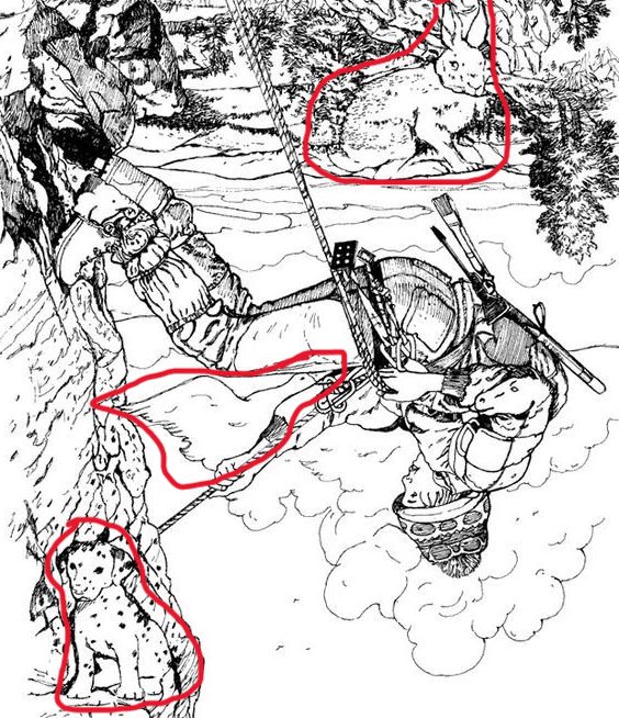 Illustration détaillée montrant les animaux cachés dans le paysage