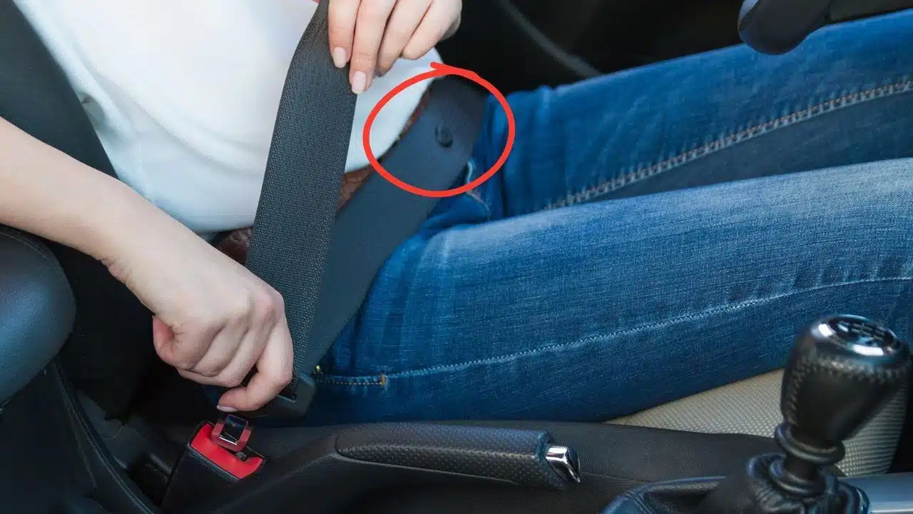 Personne attachant sa ceinture de sécurité dans une voiture, la boucle est facilement accessible