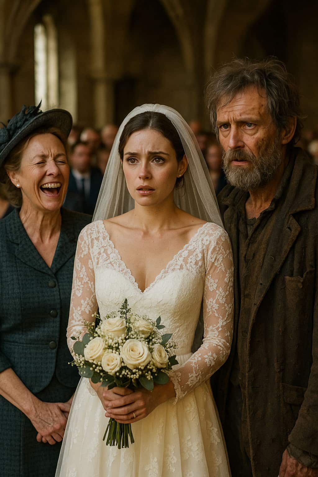 Un homme, vêtu simplement, se tient face à une assemblée surprise dans une église