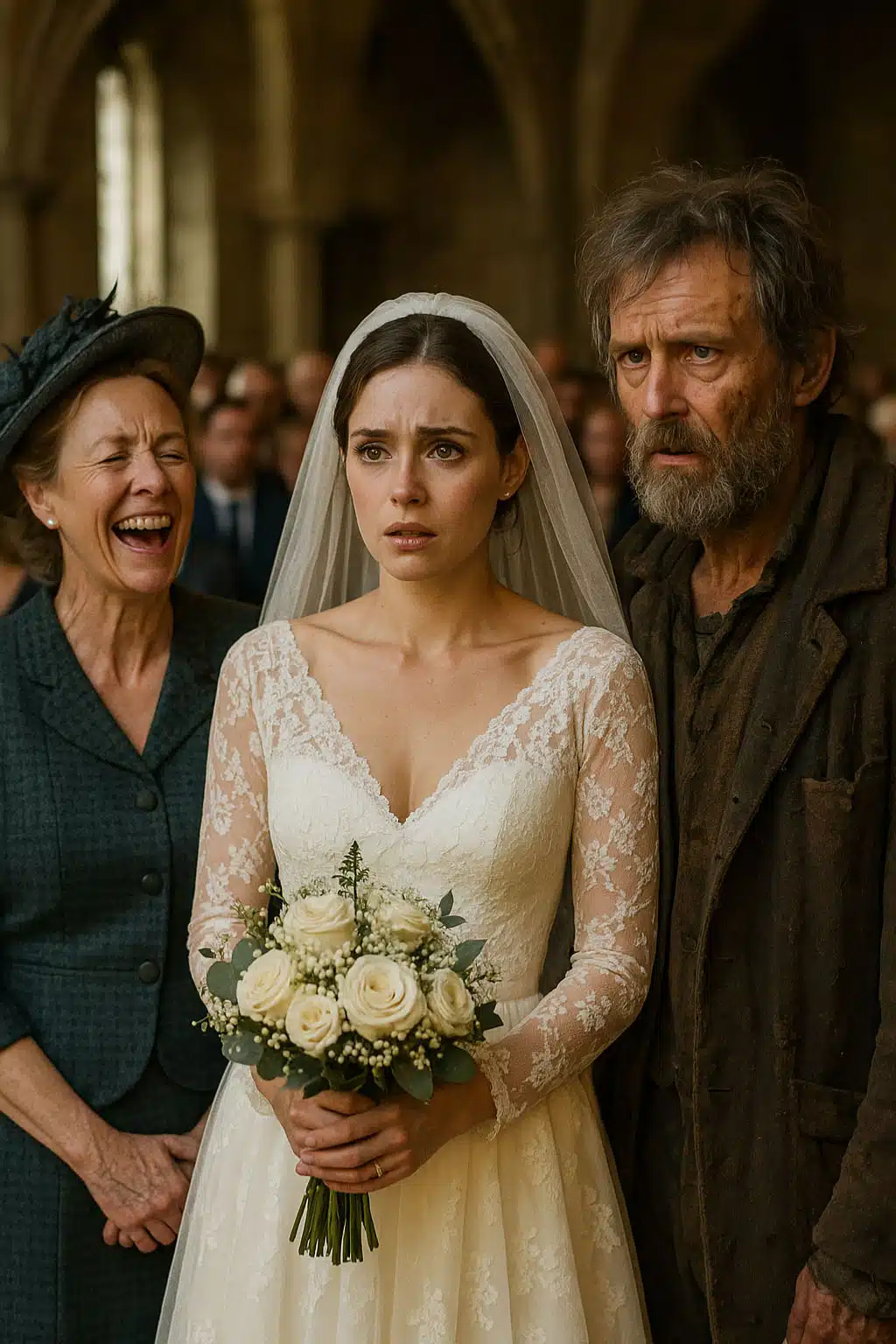 Un homme, vêtu simplement, se tient face à une assemblée surprise dans une église