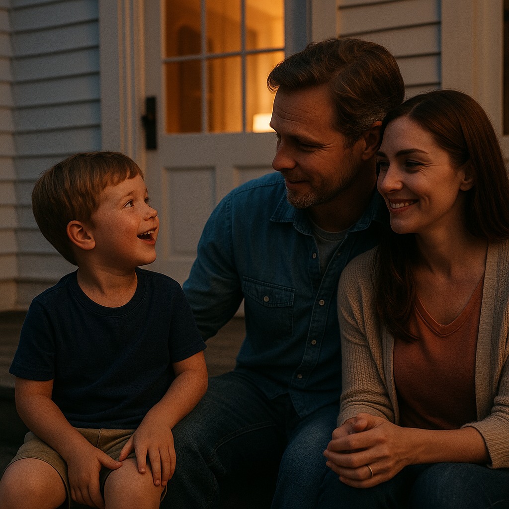 Couple et enfant sous les étoiles