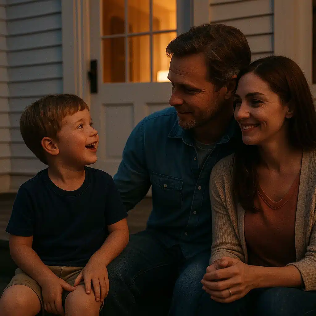 Couple et enfant sous les étoiles