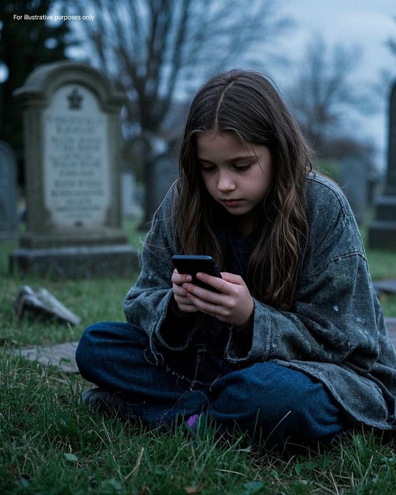 Jeune fille examinant un vieux téléphone