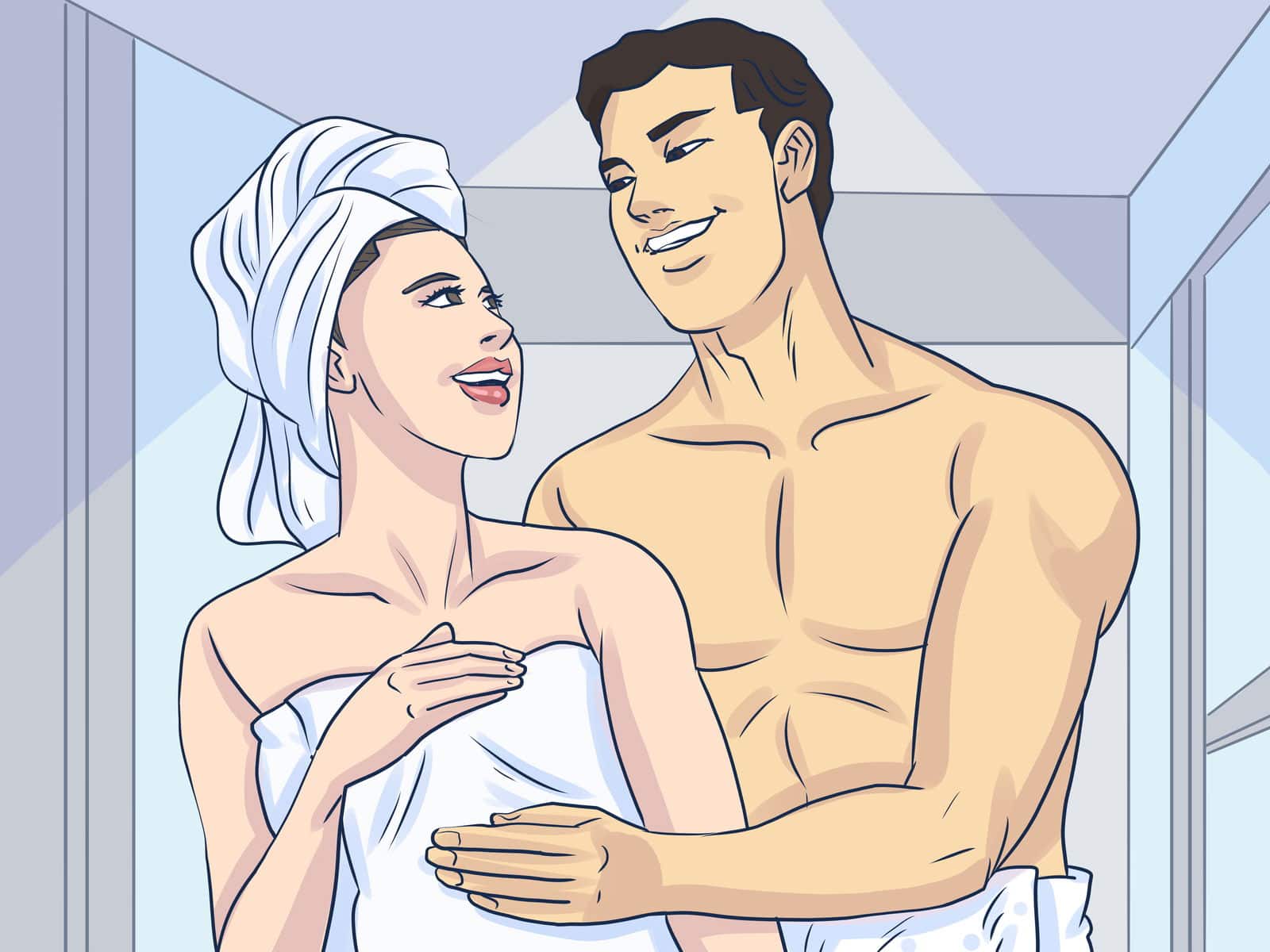 Couple riant sous la douche