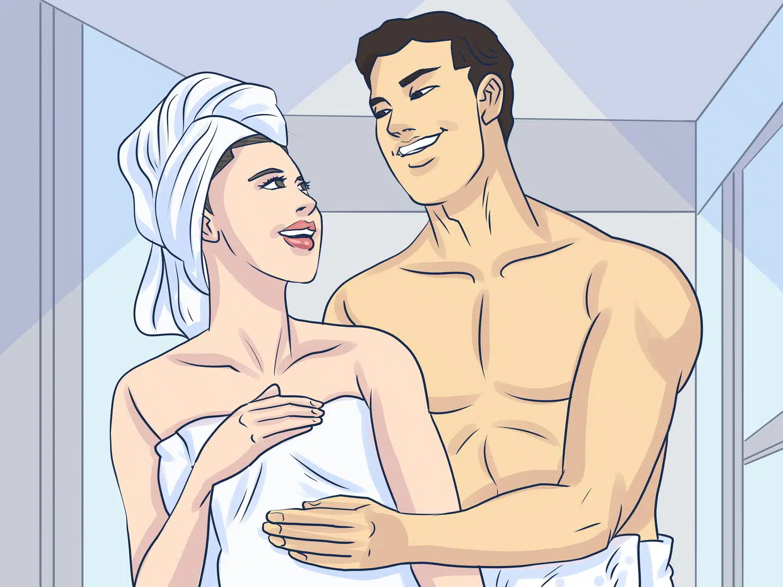 Couple riant sous la douche
