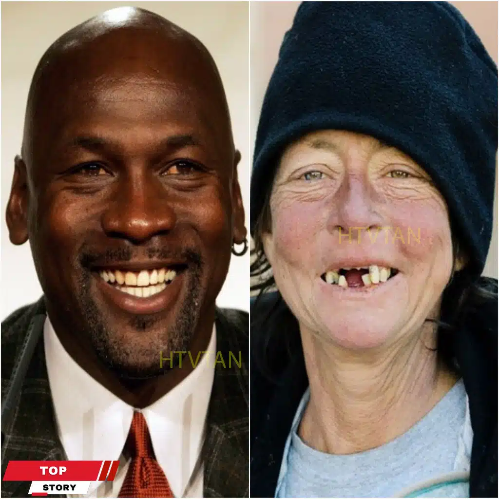 Michael Jordan en conversation avec une femme dans une gare