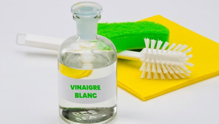 Bouteille de vinaigre blanc et verre mesureur