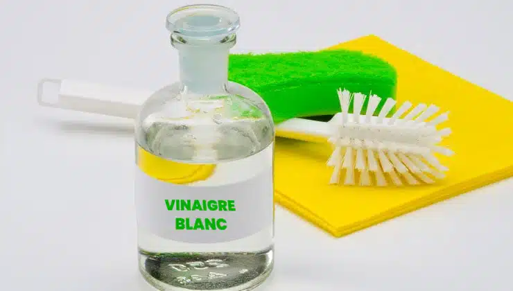 Bouteille de vinaigre blanc et verre mesureur