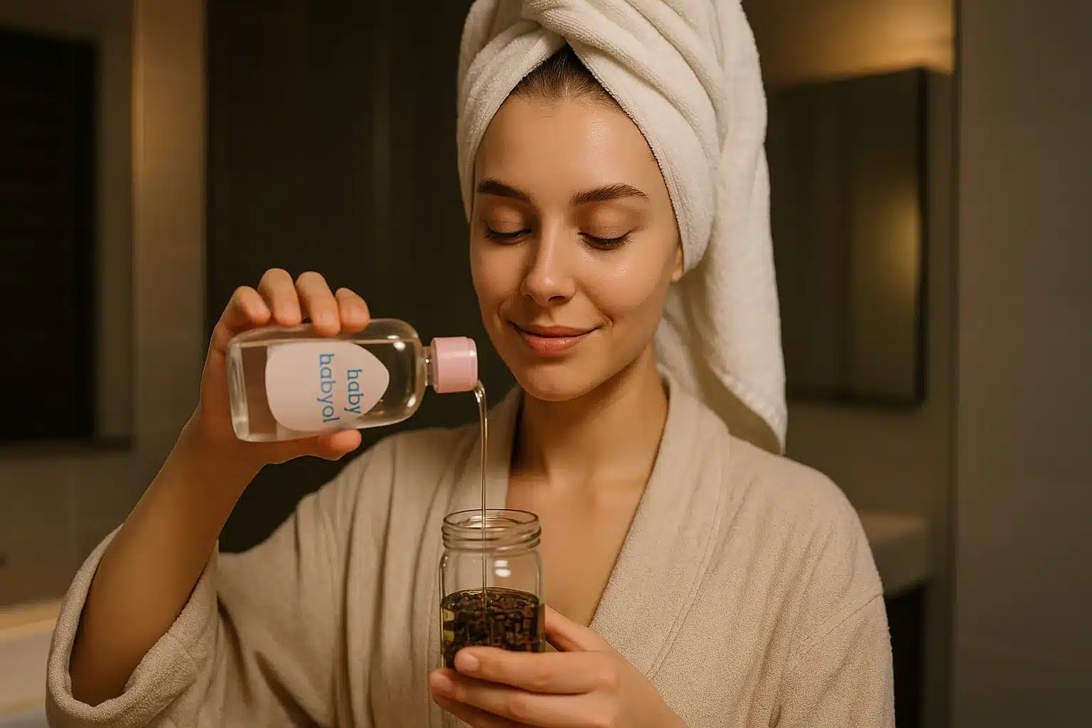 Flacon d'huile pour bébé et clous de girofle sur une table