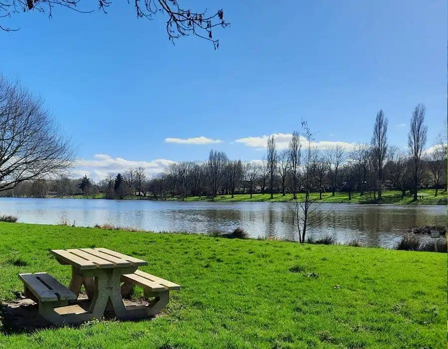 Femme réfléchissant au bord d'un lac