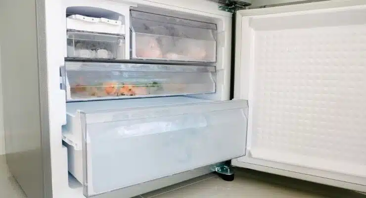 Intérieur d'un congélateur propre et bien organisé, sans givre apparent