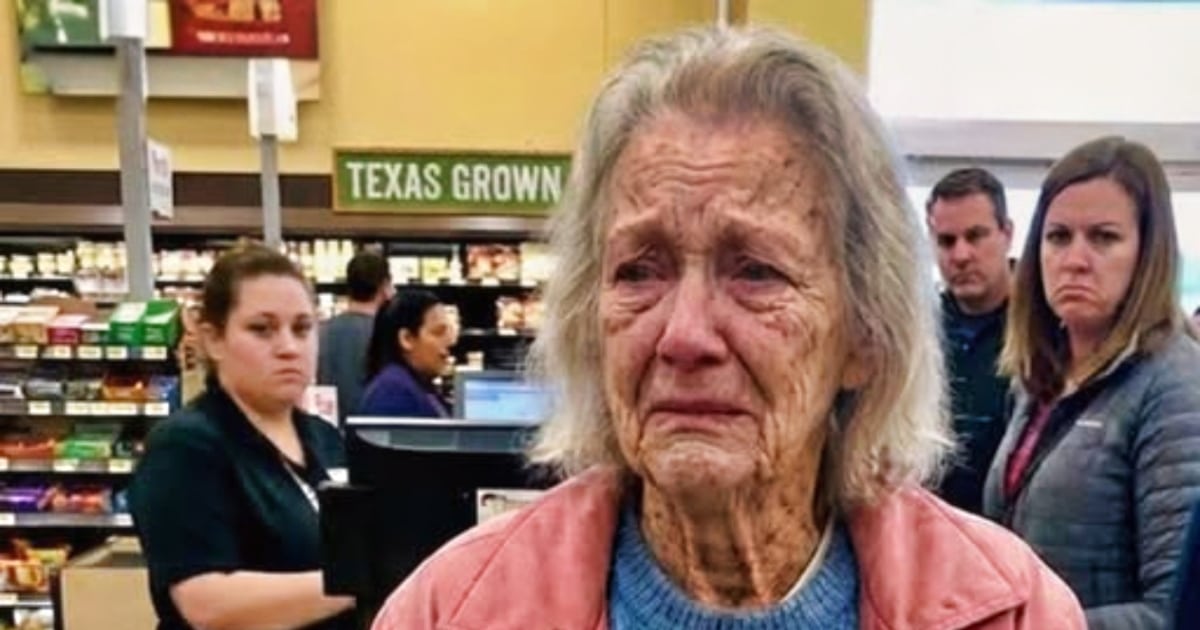 Collage illustrant une scène de supermarché avec une jeune femme et une personne âgée