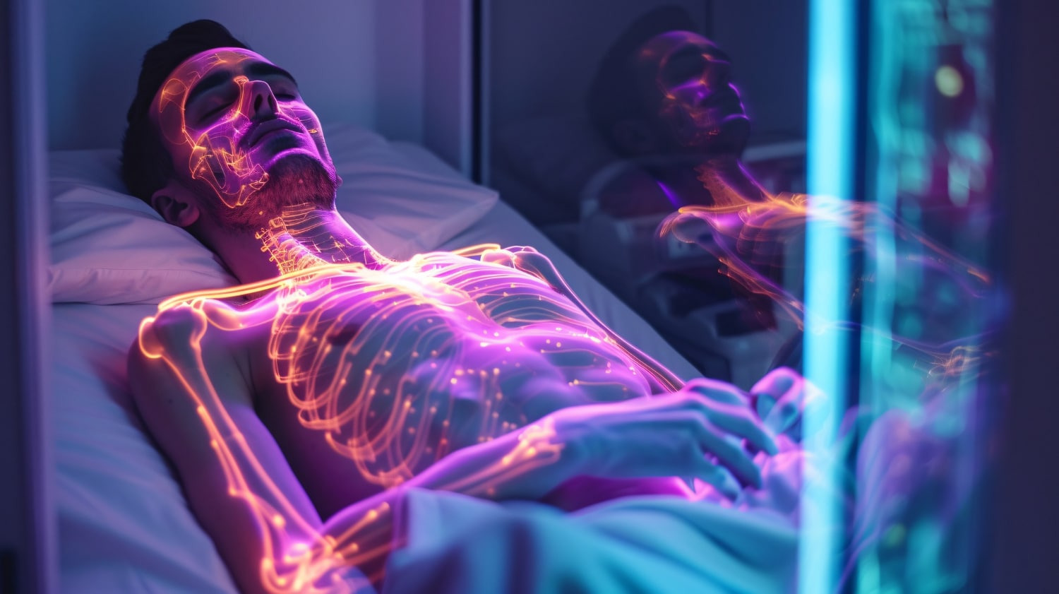 Illustration d'une personne endormie entourée d'une aura lumineuse subtile