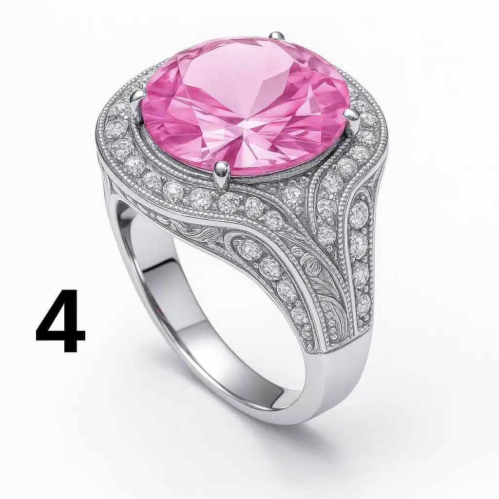 Bague rose délicate sur fond neutre